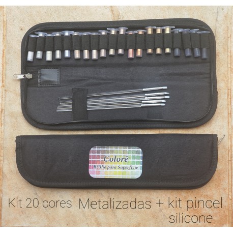 Kit Metal  com 20 cores + estecas de Silicone
