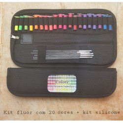 Kit Fluor  com 20 cores + estecas de Silicone